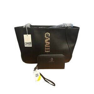 Cavalli Class Sandra Shopper Tote bag CXL Christian Lacroix Wallet Set Black NWT